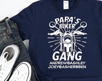 Customized Motorcycle Papa Shirt/ Cute Personalized Grandkids Names Shrit Gift/ Papa's Biker Gang/ Papa Motorcycle Gift