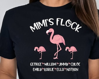 Flamingo Shirt/ Cute Flamingo Mimi Gift/ Mimi's Flock/ Customized Grandma Shirt/ Personalized Grandkids Names Gift
