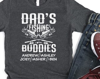 Camisa personalizada de papá pescador / Nombres personalizados para niños Regalo de camiseta / Compañeros de pesca de papá / Regalo de pesca personalizado
