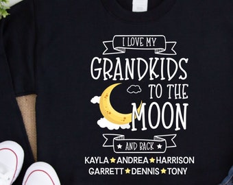 Sudadera personalizada para la abuela / Regalo personalizado con los nombres de los nietos / Amo a mis nietos hasta la luna y más allá
