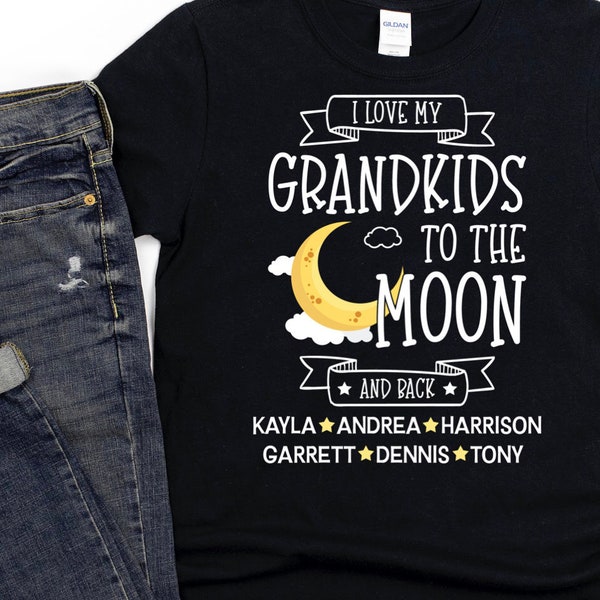 Customized Grandma Shirt/ Cute Personalized Grandchildrens Name Gift/ I Love My Grandkids To The Moon And Back/ Grandma Gift