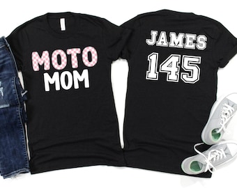 Camiseta personalizada para mamás moteras / Camiseta de motocross personalizada con nombre y número del piloto / Regalo para mamás moteras / Camiseta familiar de motocross
