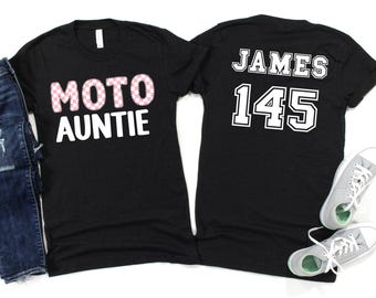 Camiseta personalizada para tía motera / Camiseta de motocross personalizada para tía con nombre y número de piloto / Regalo para tía aficionada a las motos de cross / Camiseta familiar de motocross