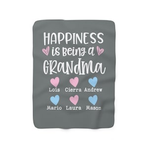 Grandma Blanket Gift/ Custom Grandma Gift/ Happiness Is Being A Grandma/ Personalized Grandkids Names Sherpa Fleece Blanket