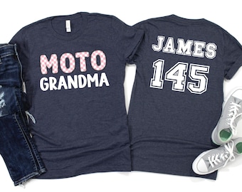Personalized Moto Grandma Shirt with Rider Name and Number | Custom Motocross Gift | Dirt Bike Grandma Tee | Moto Racing Grandparent Shirt