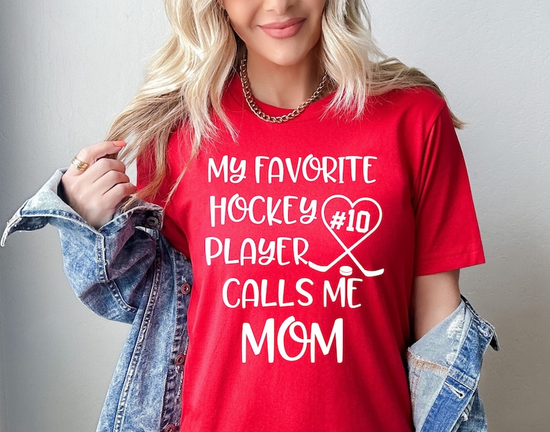 Mom Hockey Shirt. Hockey Sticks Heart Shirt With Player's Number. Women's Hockey Shirt
