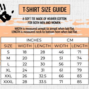 Puede incluir: Gu&iacute;a de tallas de camiseta con medidas en pulgadas y cent&iacute;metros. La tabla muestra las tallas S a XXXL con las medidas de ancho y largo correspondientes.