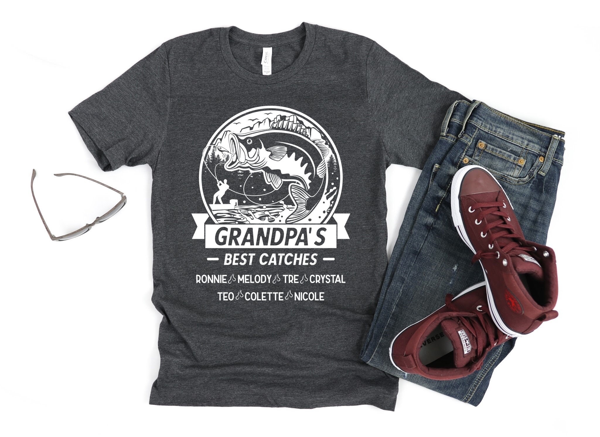 Grandpa Fishing Shirt/ Custom Fishing Shirt Gift/ Grandpa's Best Catches/ Fishing Grandpa Gift