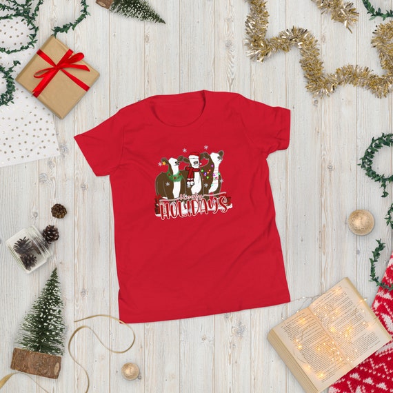 Hereford Hoofy holidays, Youth Short Sleeve T-Shirt, showing livestock, show cattle, steers, heifers, stock show, show mom, Christmas shirt