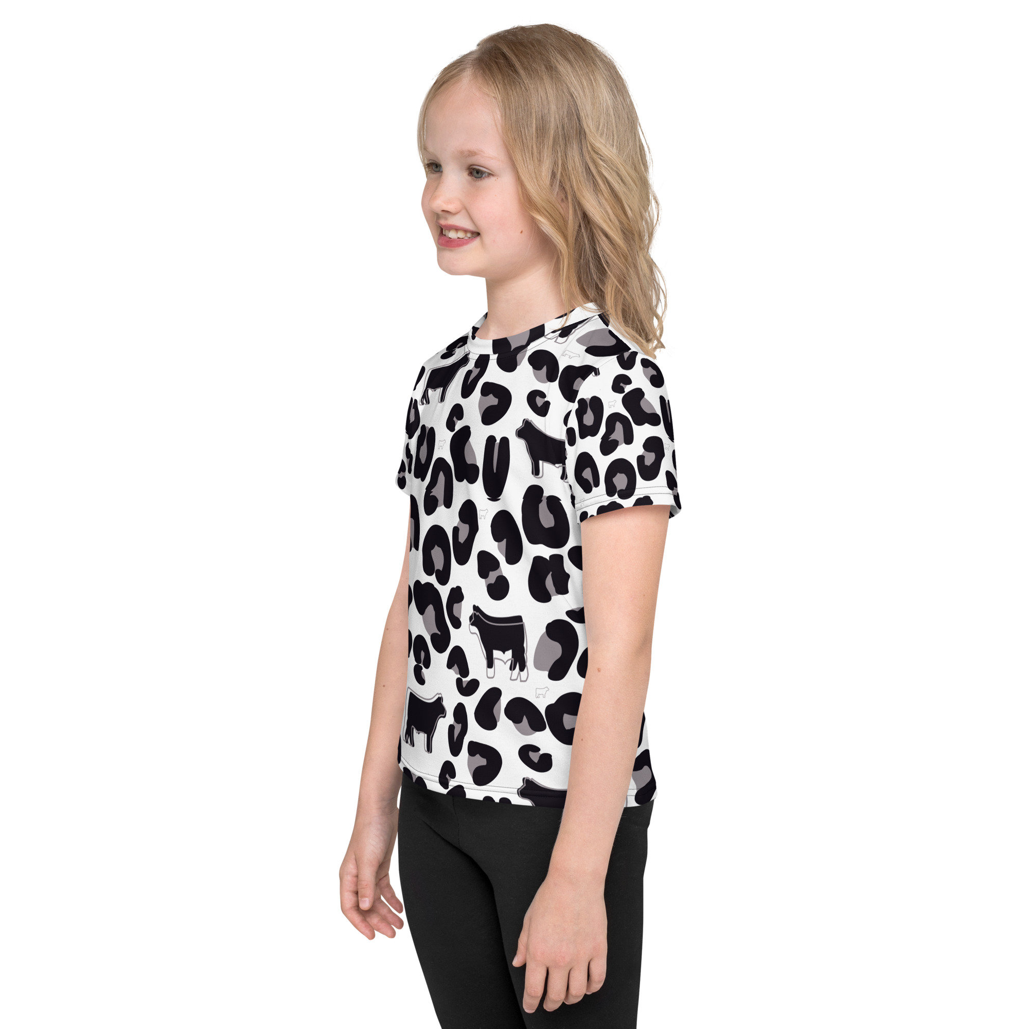 Steers and leopard print Kids crew neck t-shirt, show cattle, show mom ...