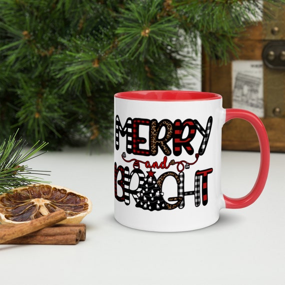 Merry and bright, mug with color inside, show goat, showing livestock, show, stock show, Christmas pillow, show mom, show dad