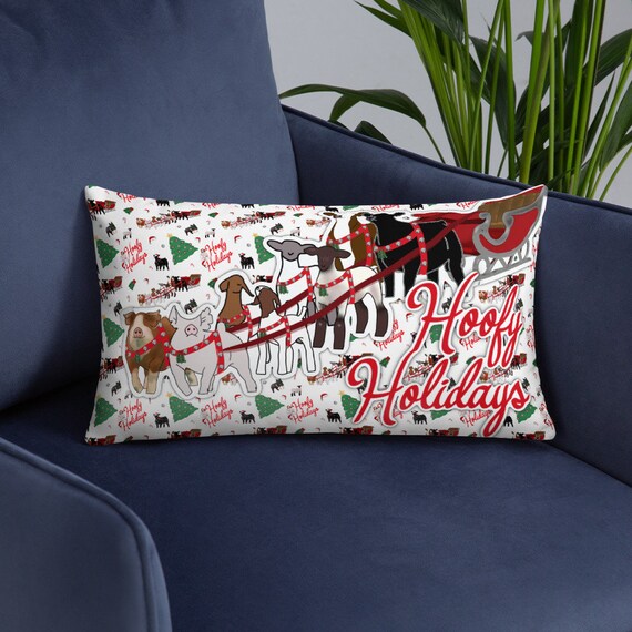 Hoofy Holidays 20x12 Basic Pillow, christmas decor, show cattle, sheep, lamb, goat, pig, showing livestock, stock show, show mom, show dad