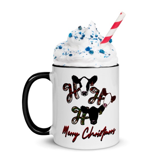 Merry Christmoos Mug with Color Inside, show cattle, heifer, steer, stock show, cow, Christmas mug, Simmental, angus, Hereford