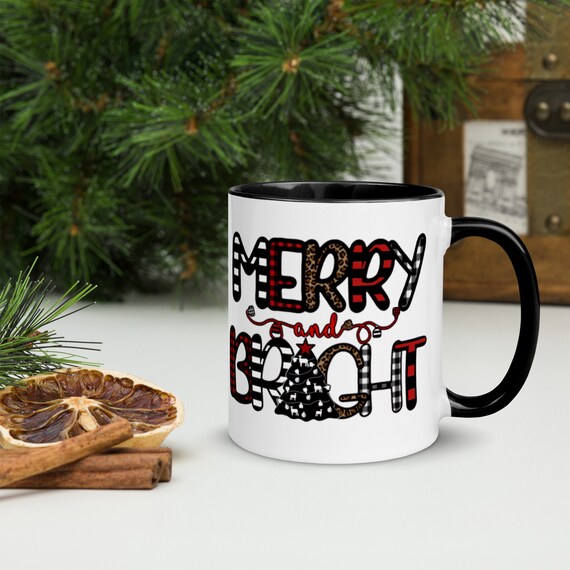 Merry and bright, mug with color inside, show pigs, showing livestock, Gilt, barrow, show, stock show, Christmas mugs, show mom, show dad