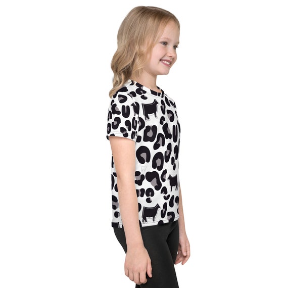 Heifers and leopard print Kids crew neck t-shirt, stock show, show mom, heifer, steer, show cattle