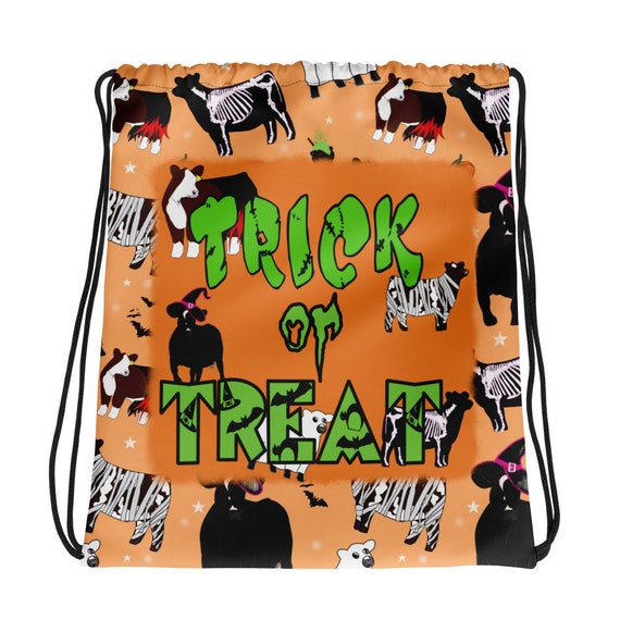 Trick or treat with cattle Drawstring bag, stock show, showing livestock, steer, heifer, show cattle, show mom, show dad