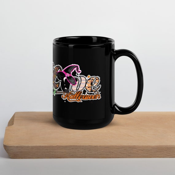 Love Halloween, Witchy Cow, stock show, showing livestock, Black Glossy Mug, show cattle, heifer, steer, show mom, show dad, gift