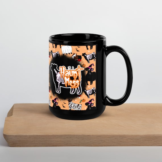Haute Mess show cattle Black Glossy Mug, showing livestock, show mom, show dad, halloween mug, gift, stock show, heifer, steer