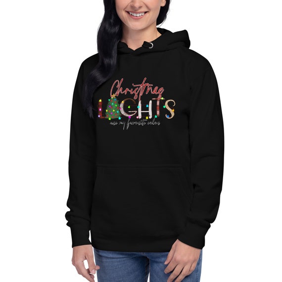 Christmas lights are my favorite color, Unisex Hoodie, ear tag Christmas lights, gift, stock show, showing livestock, pig, cow, lamb, goat