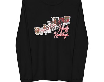 Hoofy Holidays Tee-shirt à manches longues pour la jeunesse, bétail d’exposition, mouton, agneau, cochon, chèvre, chemise de Noël, spectacle de bétail, spectacle de bétail, spectacle maman, spectacle
