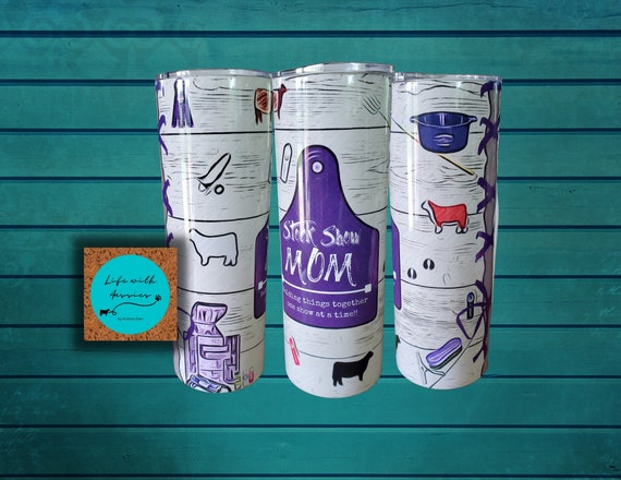 Show Mom's holding it together one show at a time. 20oz skinny tumbler, show cattle, stock show life, show pig, pigs, show goat, show sheep