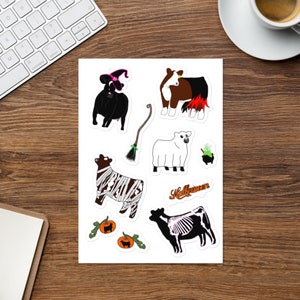 Halloween show cattle Sticker sheet, showing livestock, heifer, steer, planner stickers, show mom, show dad