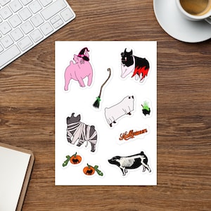 Halloween show pig Sticker sheet, showing livestock, stock show, show pig, show mom, show dad, sow, piglet