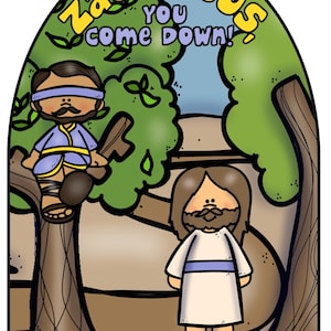 Zacchaeus and Jesus Bible craft and color sheet