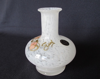 White Swirl Opalescent  Vase Vintage  Tipo Murano  "Suzy" with Original Sticker