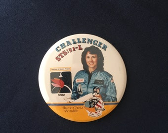 Christa McAuliffe Button Pin Teacher in Space Project Challenger STS-51-L