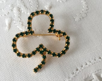 Vintage Rhinestone Shamrock Pin Green Rhinestone Pin Brooch St. Patrick'sDay