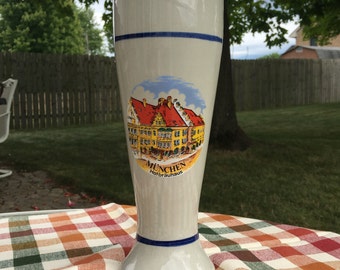 German Beer Stein Handleless Munchen Hofbrauhaus Beer Stein Glass Stoneware .5L Vintage Stein Guy Gift