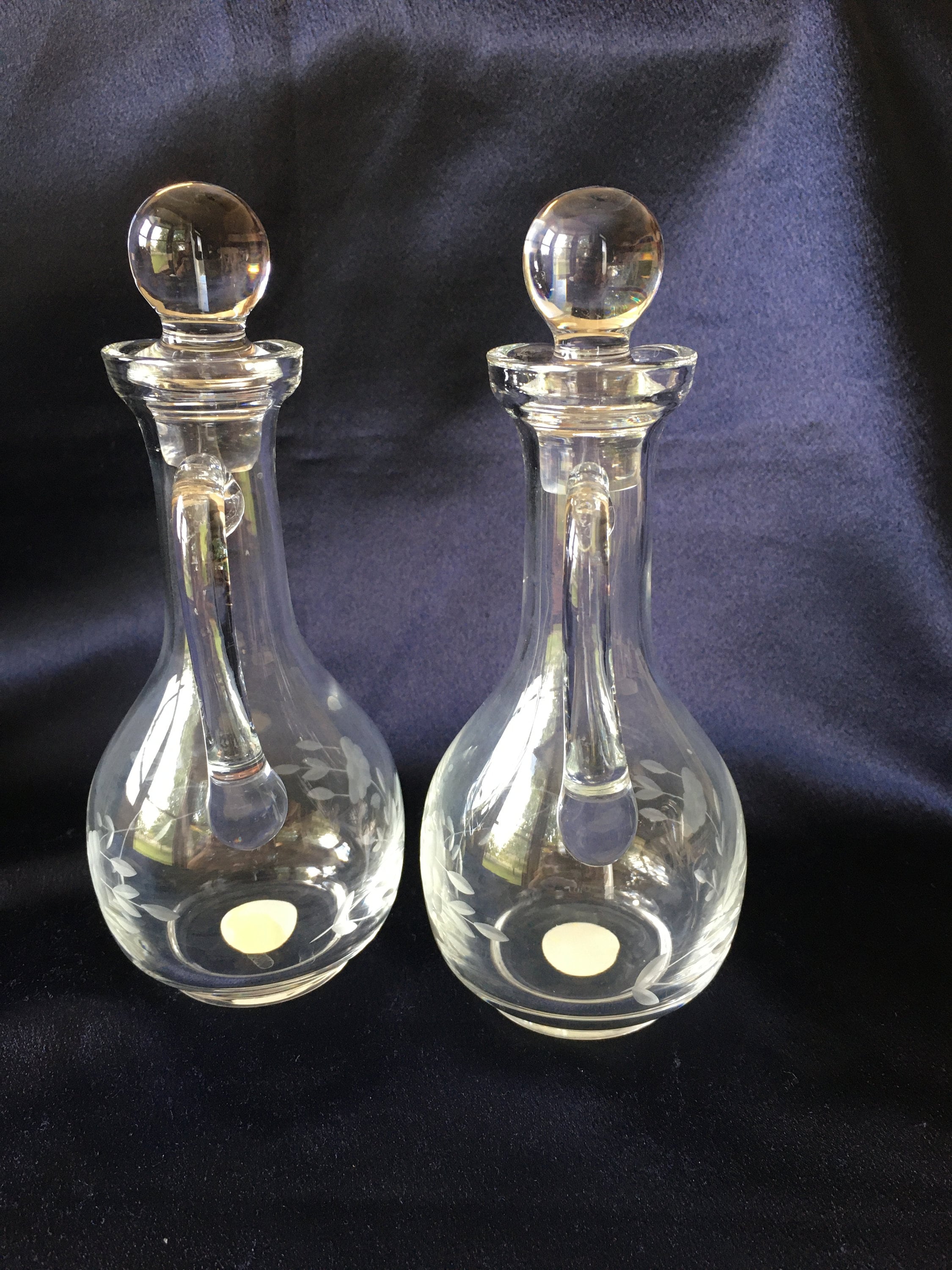 Etched Glass Cruets With Glass Stoppers Set of 2 Princess House
