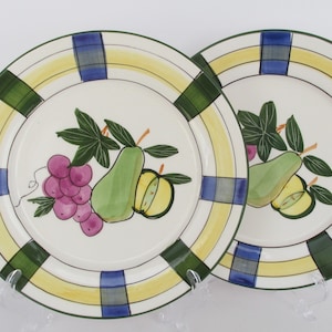 Salad/Dessert Plates  Fruit Design Vintage Hand Painted Set of 2 Ceramic