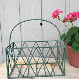 Verdigris Metal Garden Basket: Vintage Criss-Cross Design