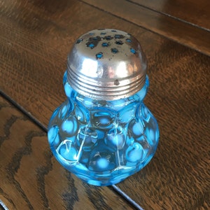 Antique Northwood Blue Opalescent Coin Dot Sugar Shaker