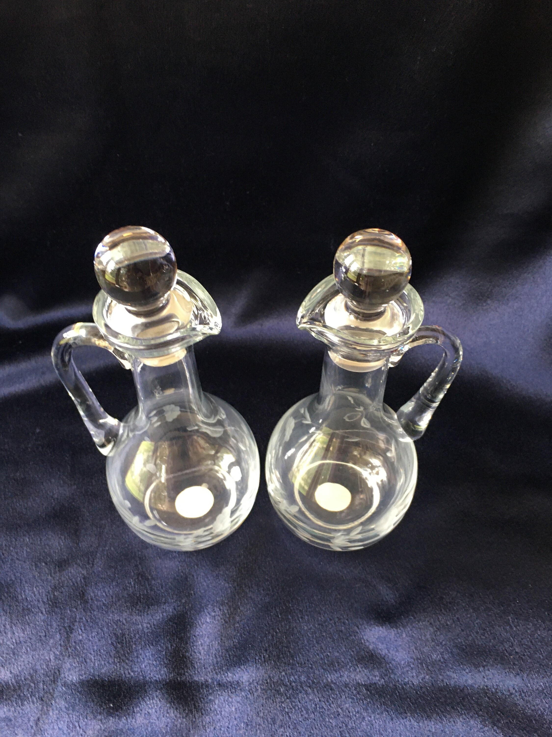 Etched Glass Cruets With Glass Stoppers Set of 2 Princess House