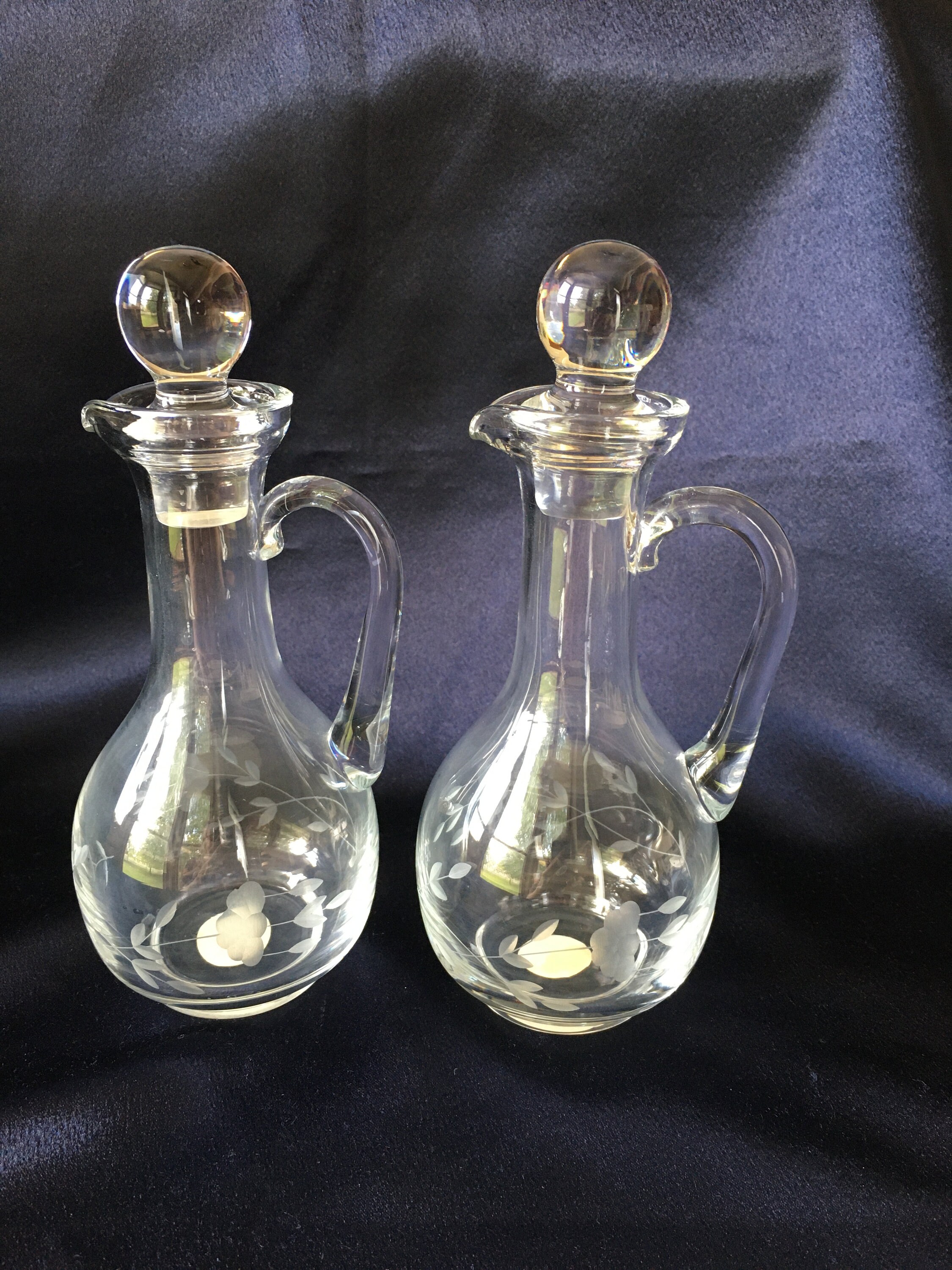 Etched Glass Cruets With Glass Stoppers Set of 2 Princess House
