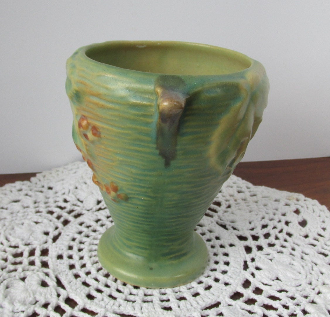 Vintage Roseville Bushberry Pottery Vase USA 284 4 Etsy