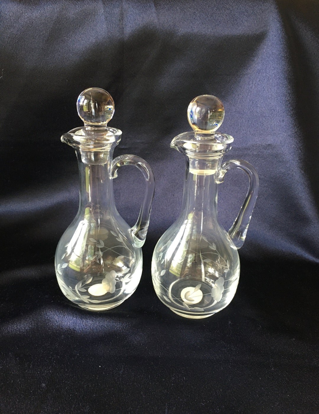 Etched Glass Cruets With Glass Stoppers Set of 2 Princess House