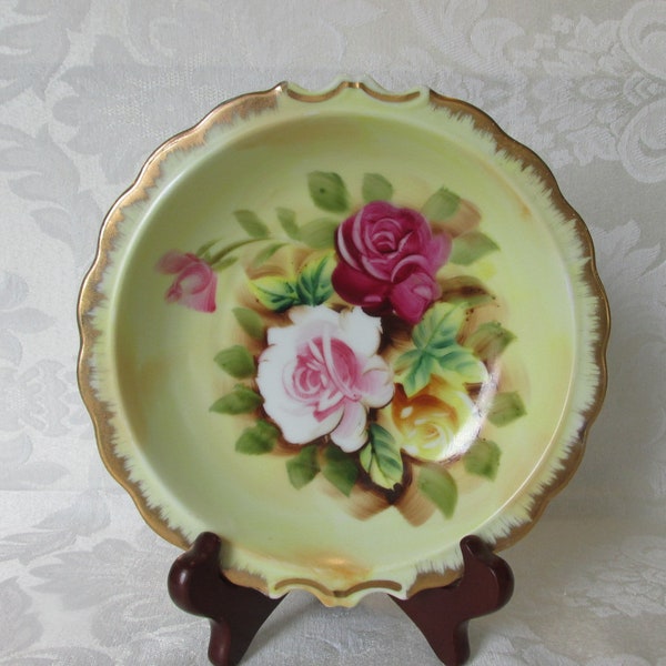 Roses Hand Painted Porcelain BonBon Dish Gold Gilt Edge Vintage Mother's Day Gift