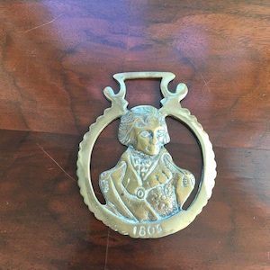 Equestrian  Brass Medallion Lord Nelson 1805 Horse Medallion Harness Bridle Decor