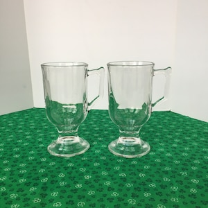 Vintage Irish Coffee Mugs Clear Glass Footed Coffee Mugs/Cups