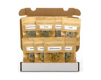 DISCOVERY SET "100% Essential Oils" - 8 Perfumes - Scented pastilles - Scented wax melts - Rapeseed vegetable wax - Gift.