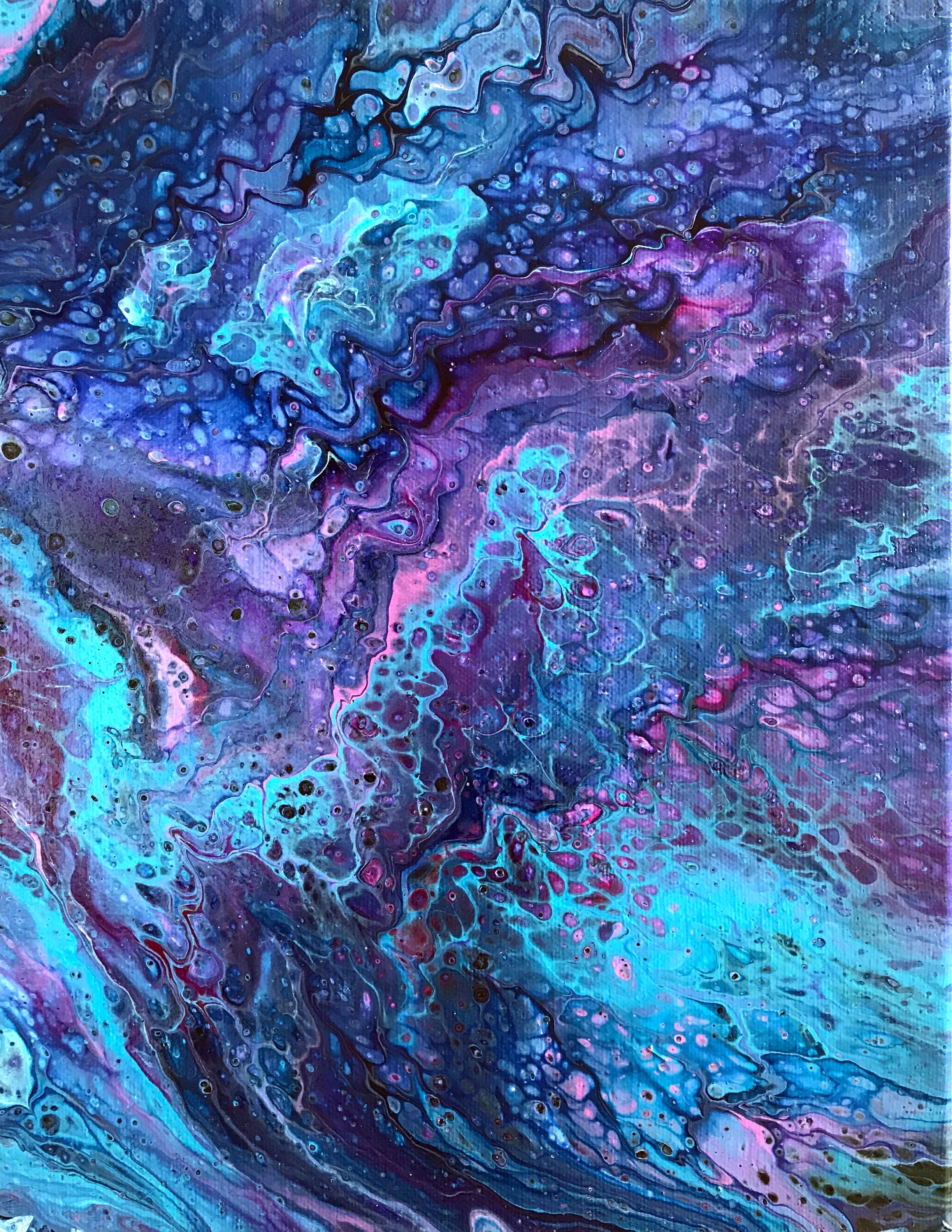 One of a Kind Abstract Painting on 11x14 Canvas in Gorgeous Purple, Blue,  Pink and White, Fluid Art Home Decor, Acrylic Paint Pour