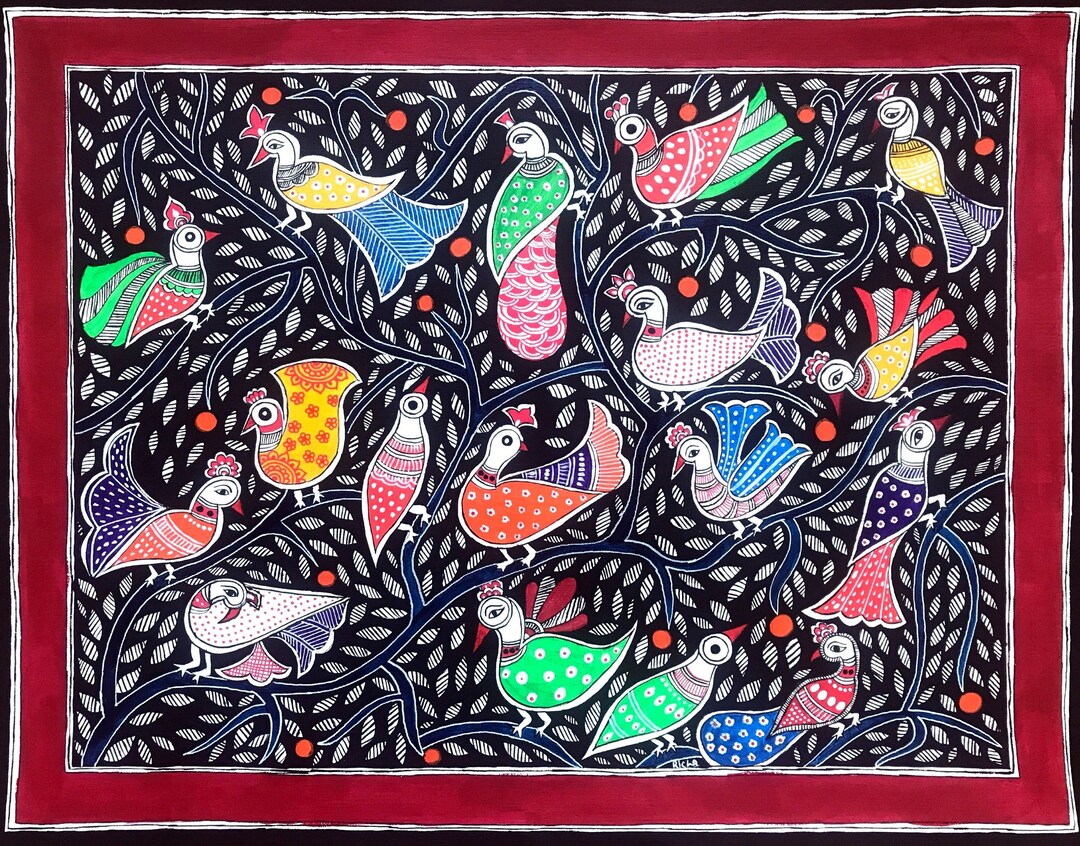 Madhubani / Mithila Canvas Paper Painting - Colorful Peacock Paintings ...