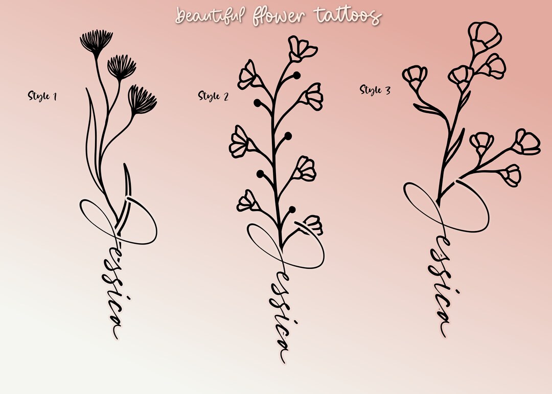 Flower Temporary Name Tattoo Floral Tattoo Design Tattoo 1pc Etsy