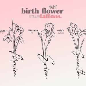 Birth Favorite Flower Month Temporary Name Tattoo