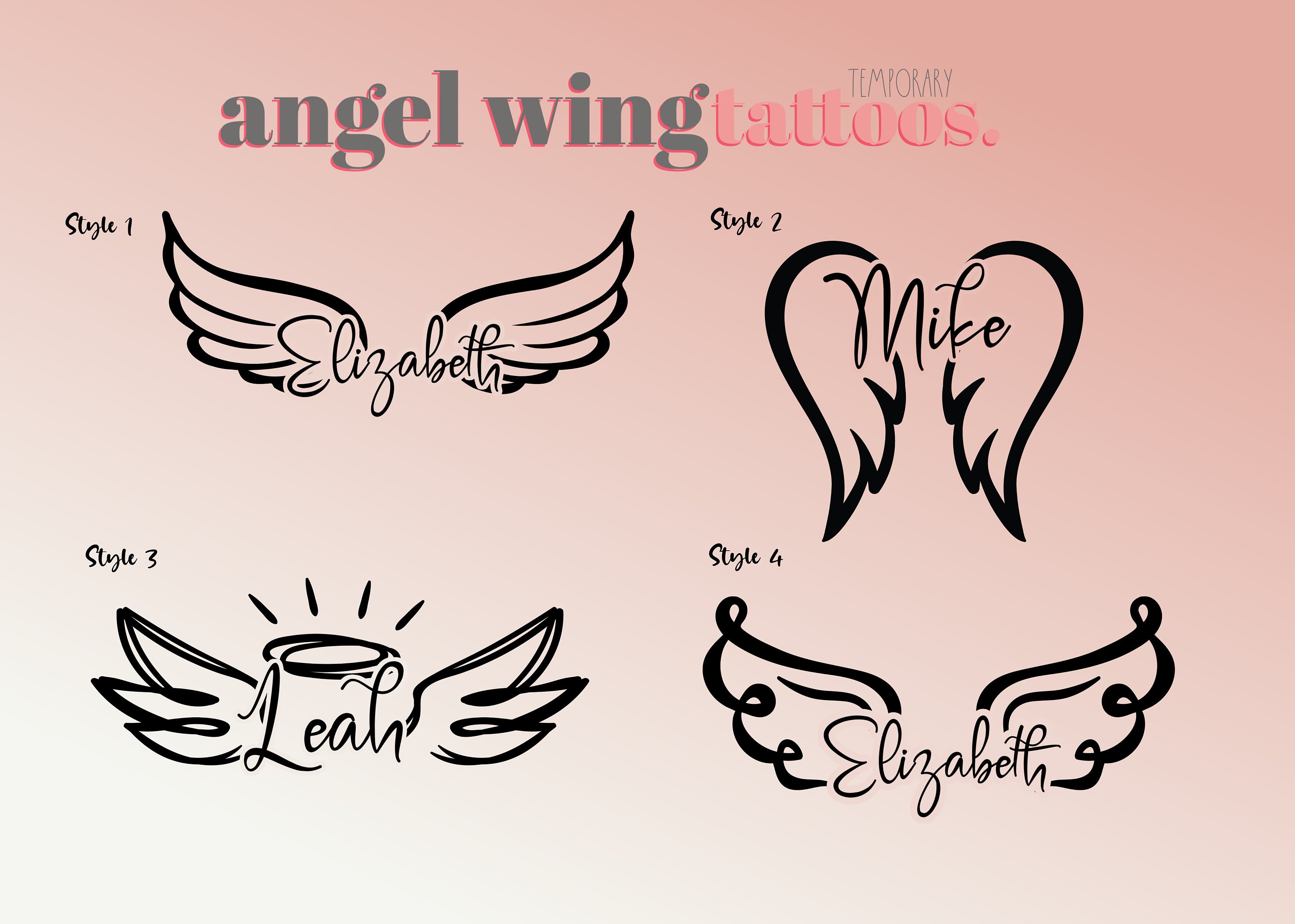 Angel Wings Personalized Custom Temporary Name Tattoos