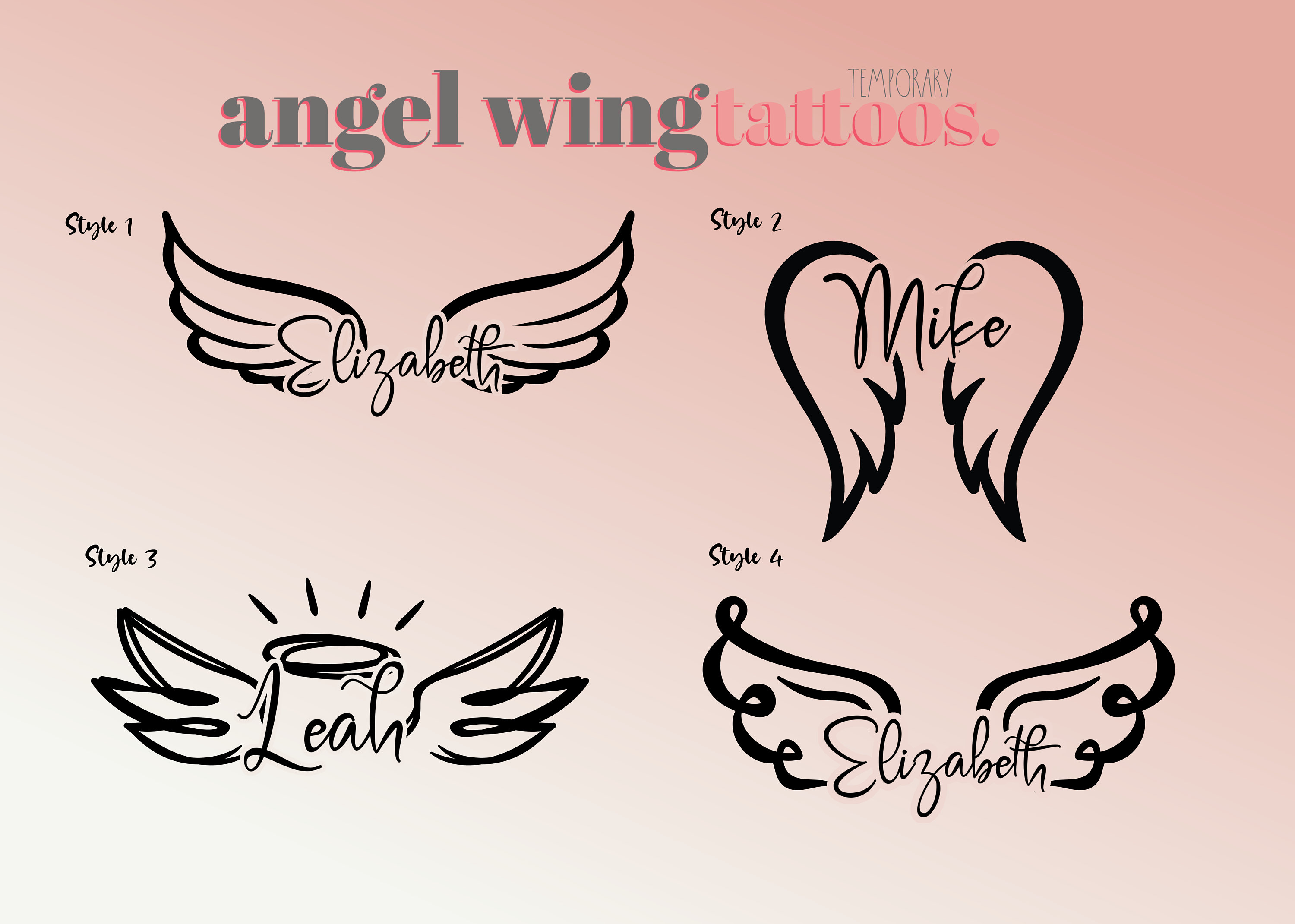 Angel Wing Tattoo - Etsy Angel Wing Tattoo - Etsy